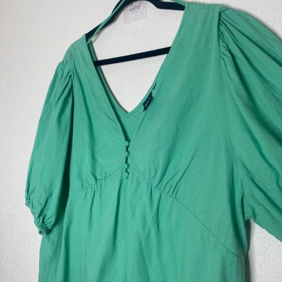 Gap Baby Doll Linen Blend Top Womens Size XXL Green Puff Sleeve Peasant Boho - Picture 5 of 8